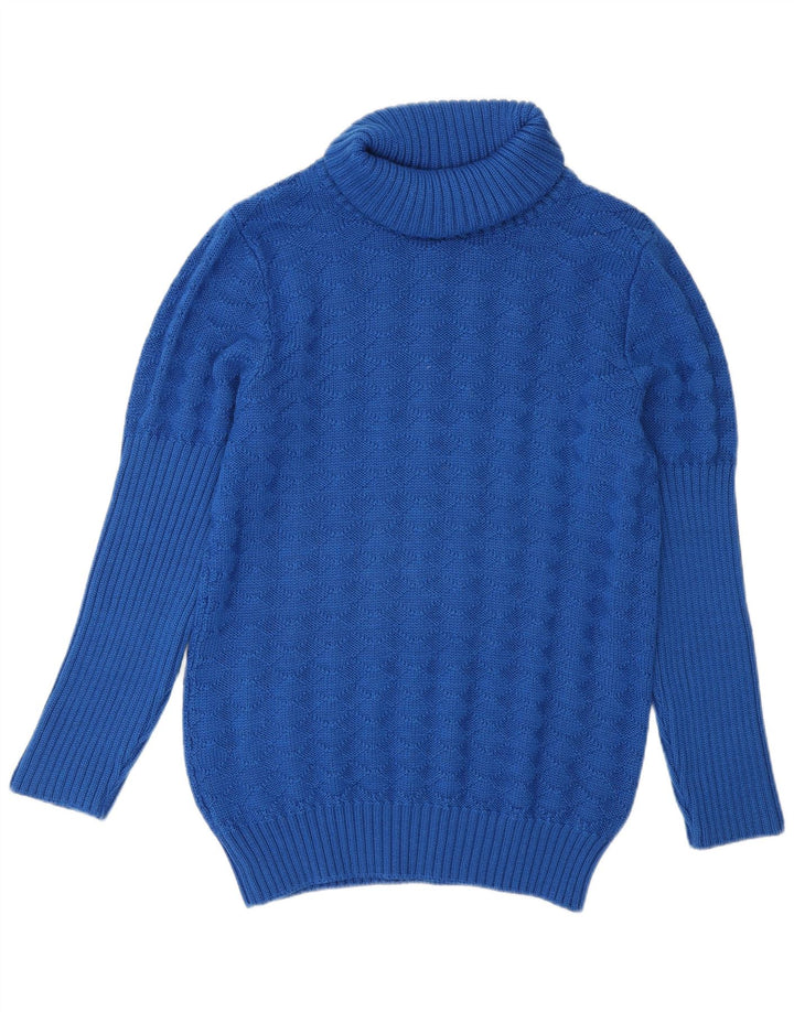 Suéter feminino vintage com gola redonda Reino Unido 14 lã azul médio