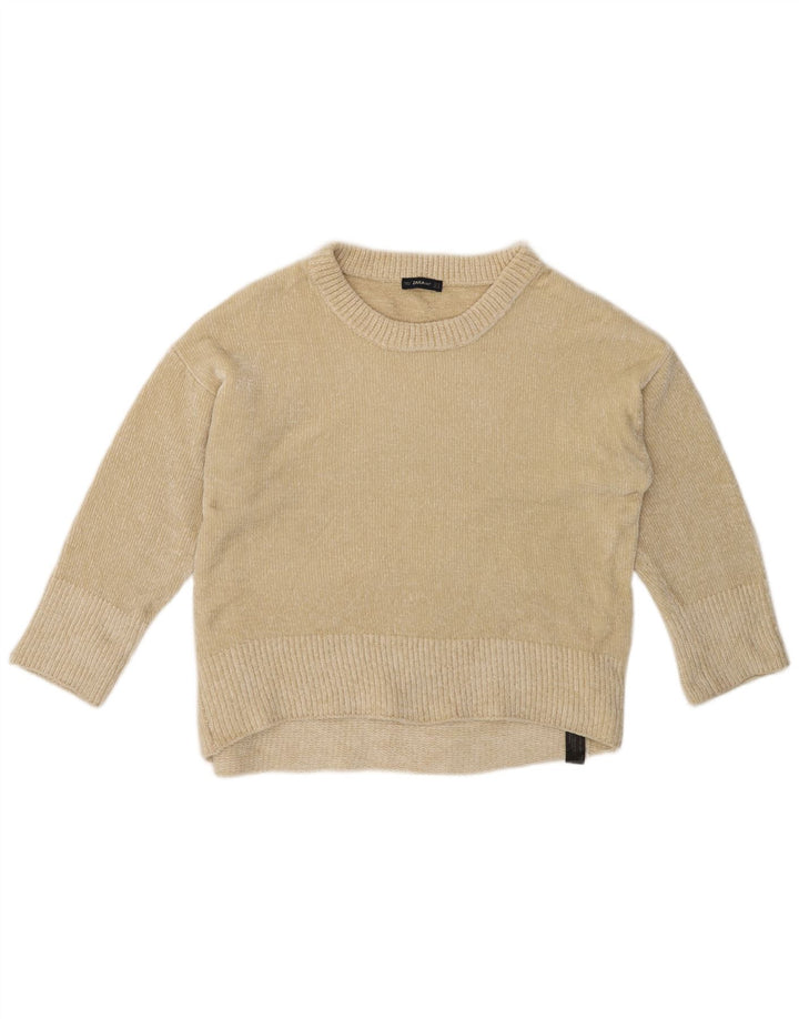 ZARA Suéter feminino oversized com gola canoa Reino Unido 14 médio bege