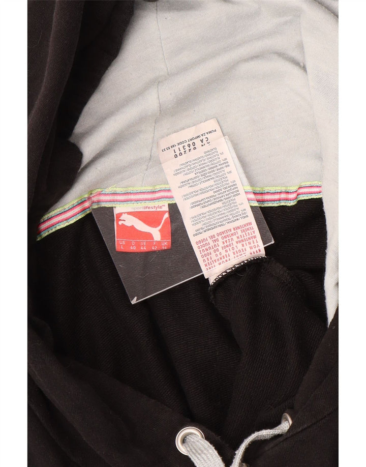 Suéter feminino PUMA com capuz e zíper gráfico UK 14 algodão preto médio