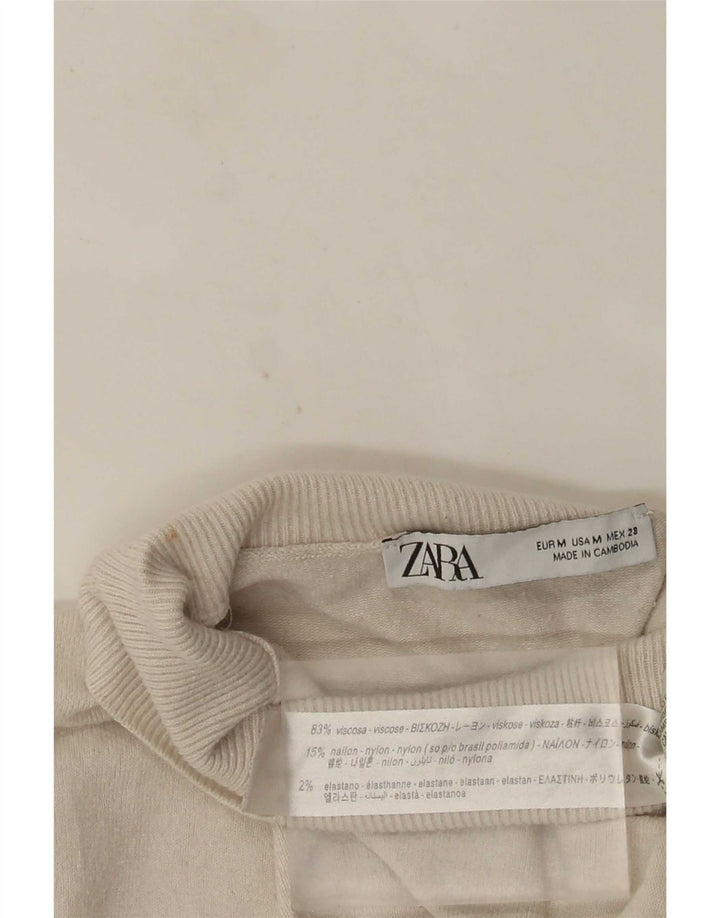 Suéter feminino Zara com gola redonda e viscose branca média UK 12