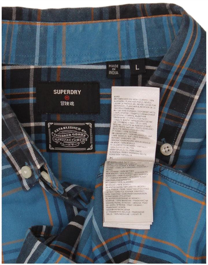 Camisa xadrez masculina Superdry grande algodão xadrez azul