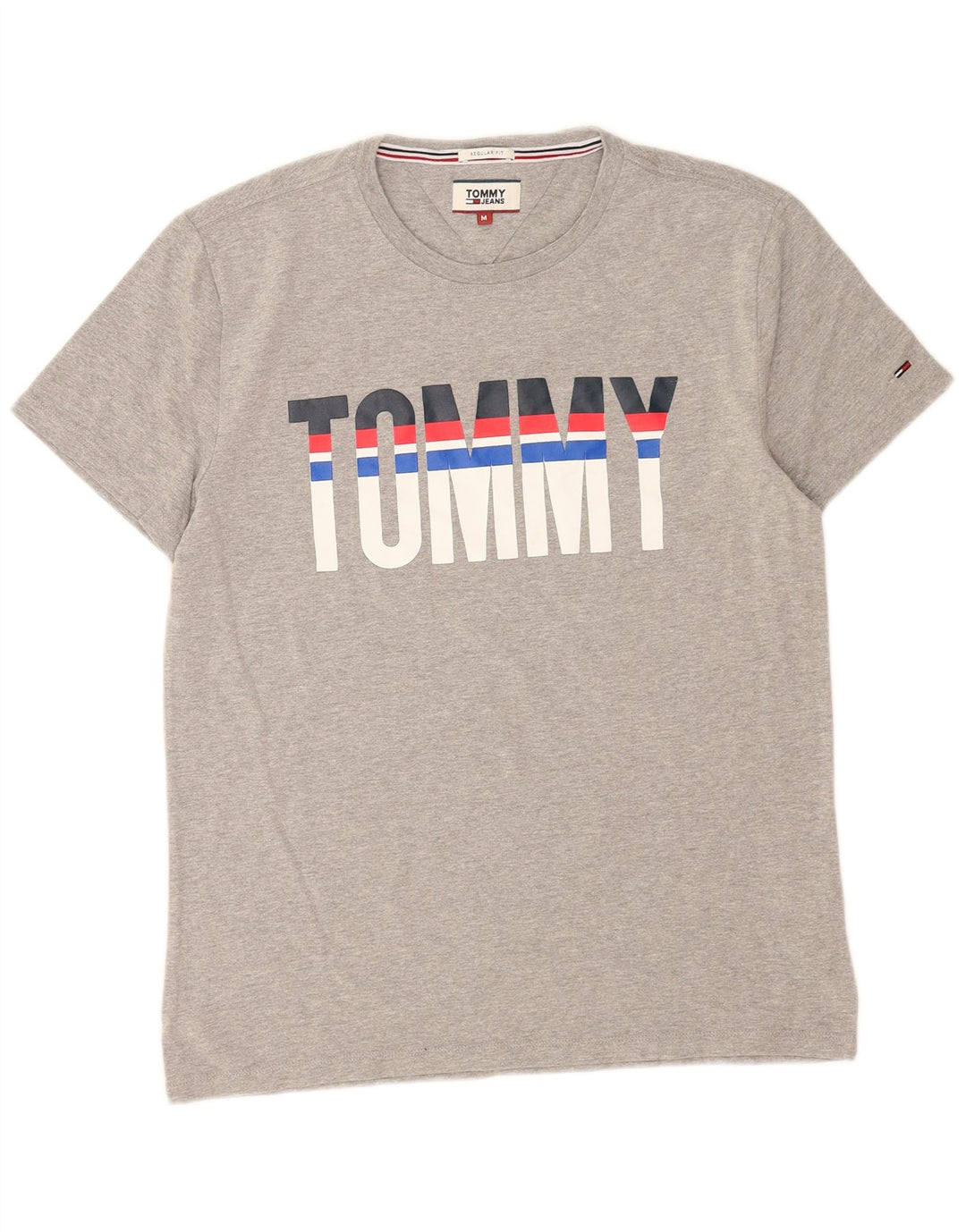 Tommy Hilfiger Camiseta masculina regular fit gráfica top médio algodão cinza
