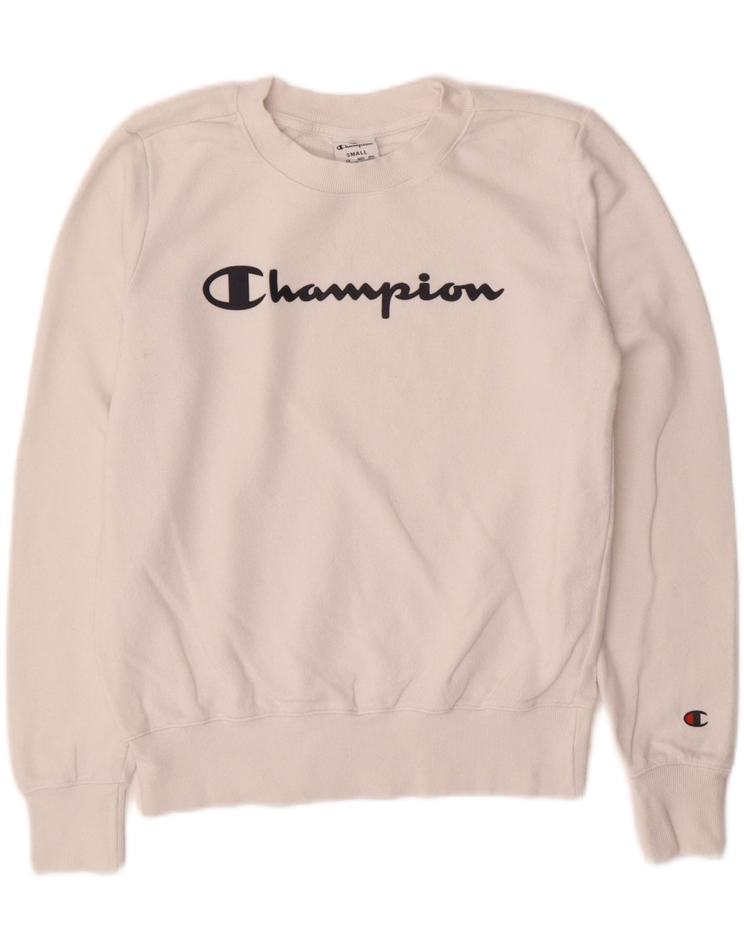 Champion feminino gráfico moletom jumper UK 10 pequeno algodão branco