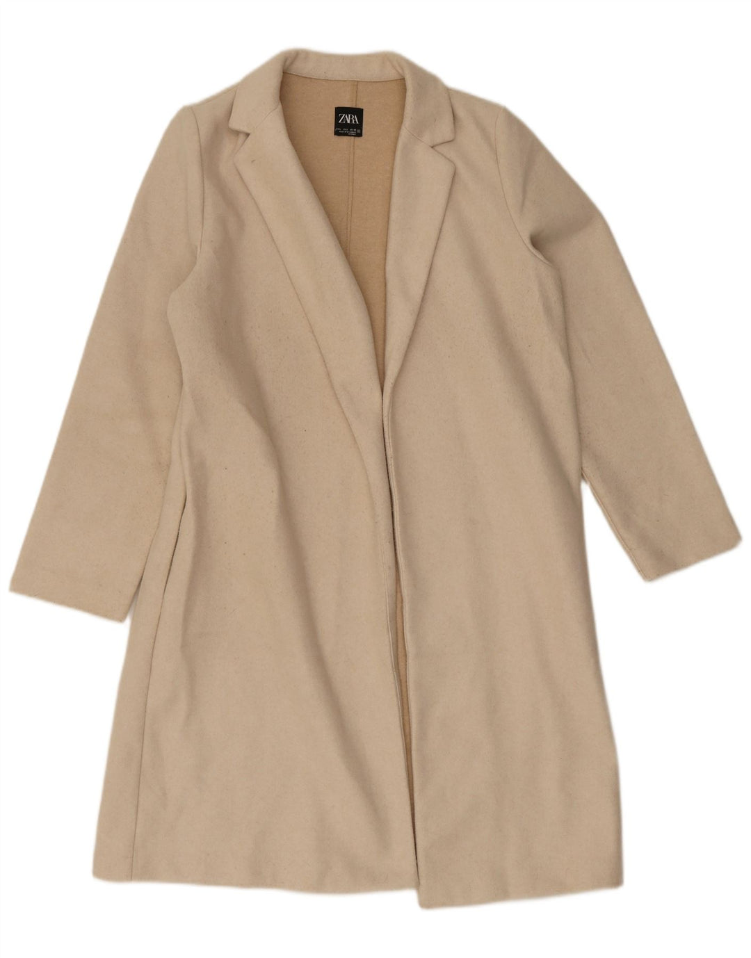 Sobretudo aberto feminino Zara UK 16 grande poliéster bege