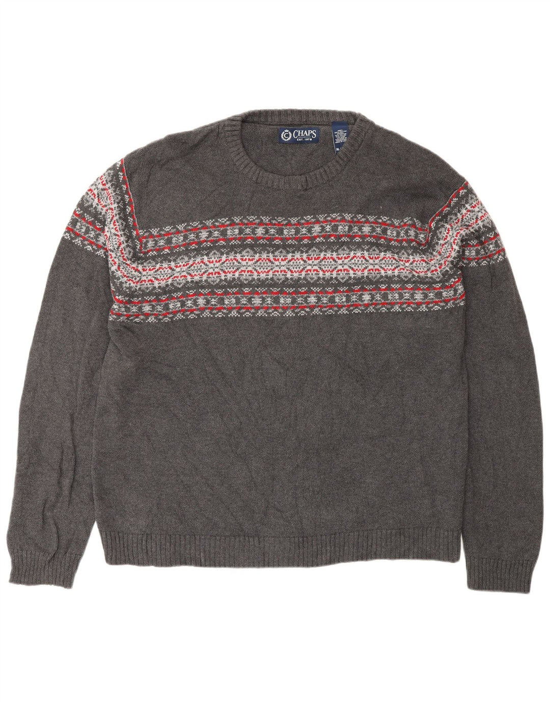 Suéter masculino CHAPS com gola redonda XL cinza Fair Isle algodão