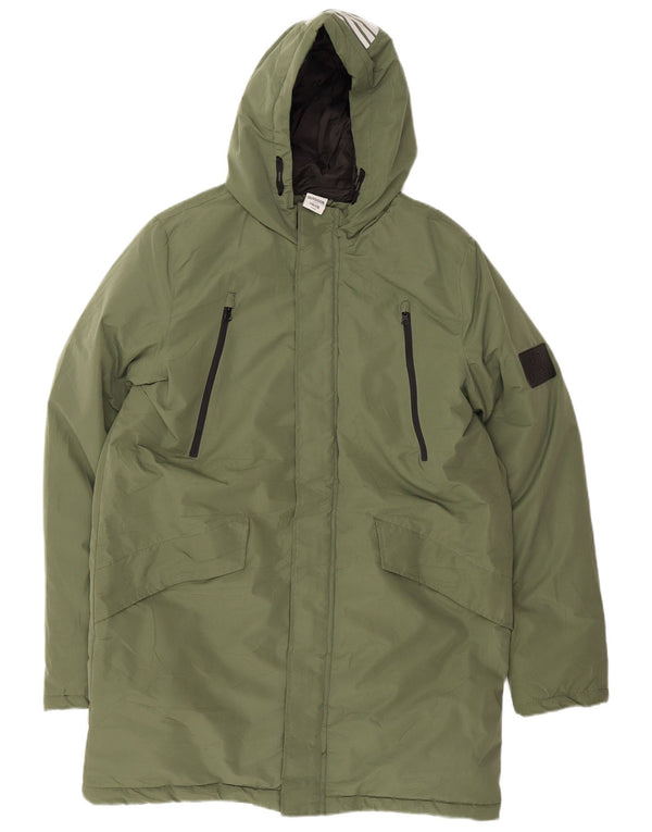 Casaco acolchoado com capuz gráfico vintage para meninos 15-16 anos cáqui colorblock
