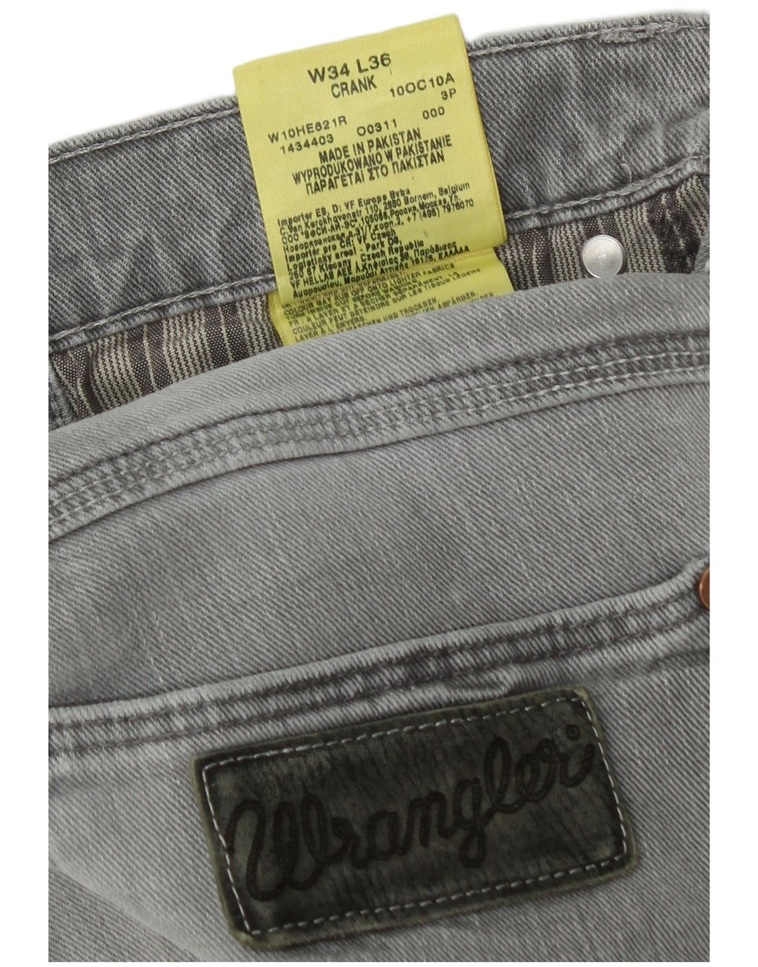 Wrangler Mens Crank Straight Jeans W34 L36 Algodão Cinza