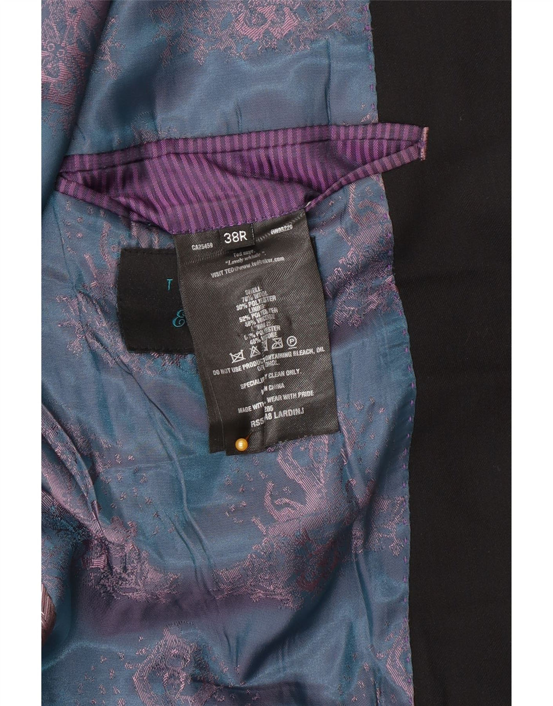Jaqueta blazer masculina de 2 botões Ted Baker Reino Unido 38 lã preta média