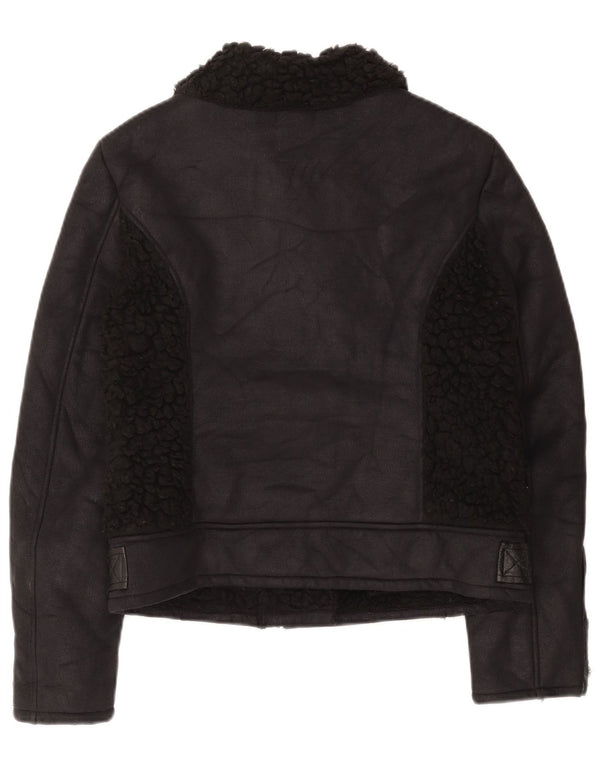 Jaqueta feminina Sherpa Biker Topshop UK 12 poliéster preto médio
