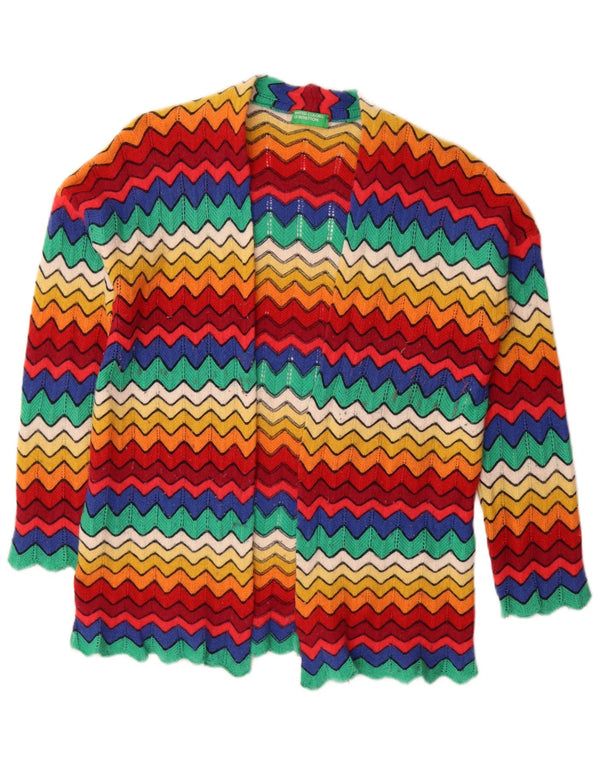 Suéter de cardigã aberto feminino Benetton UK 16 grande Chevron multicolorido