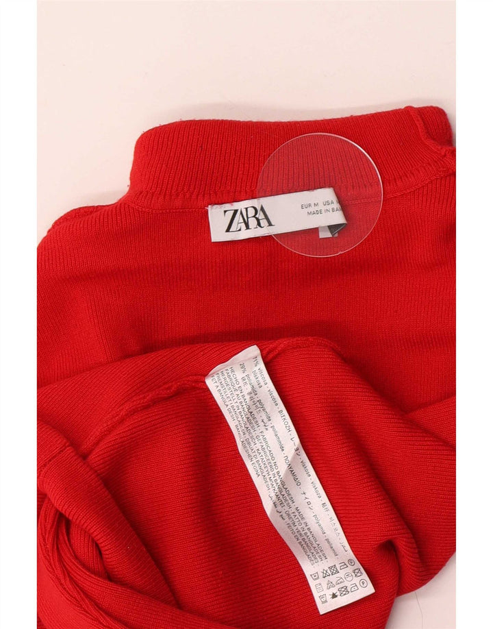 Top feminino Zara com gola redonda e manga comprida Reino Unido 12 viscose vermelha média