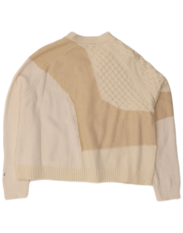Suéter cardigã feminino Cos UK 14 algodão colorblock bege médio