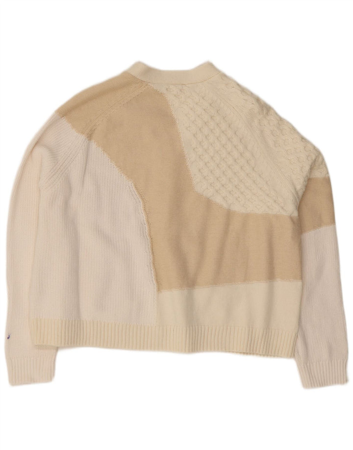 Suéter cardigã feminino Cos UK 14 algodão colorblock bege médio