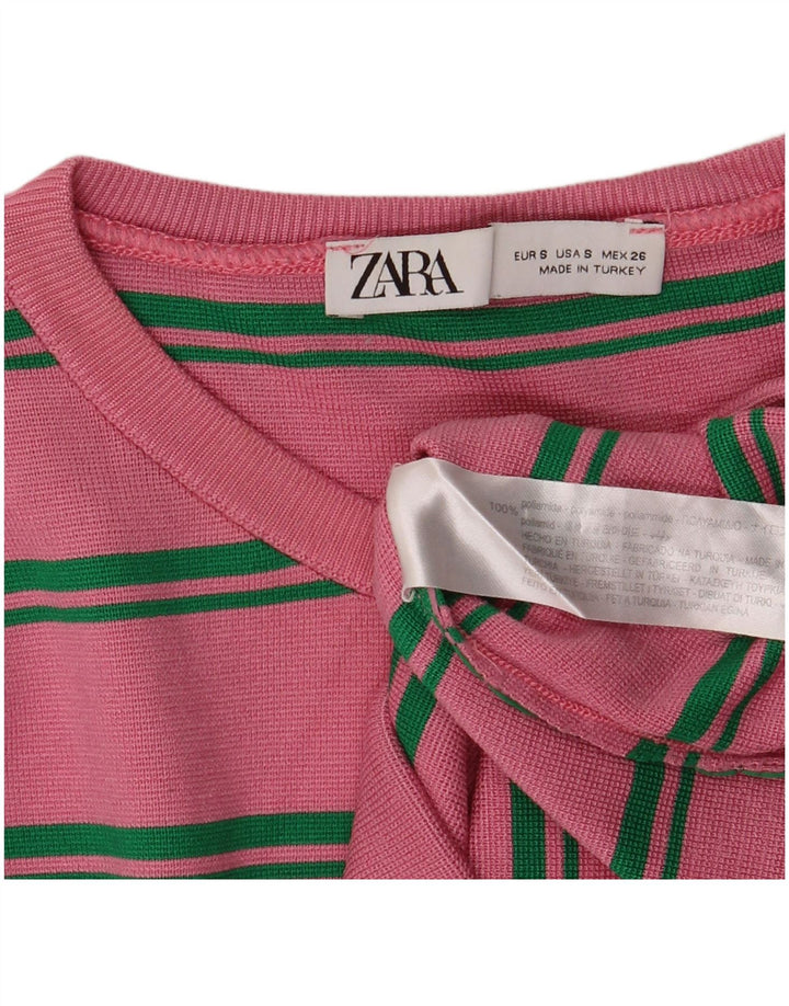 Zara Womens Crop Top Manga Longa Reino Unido 8 Pequeno Rosa Listrado Poliamida