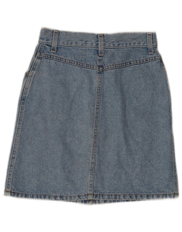 Saia jeans feminina vintage IT 40 pequena W25 algodão azul