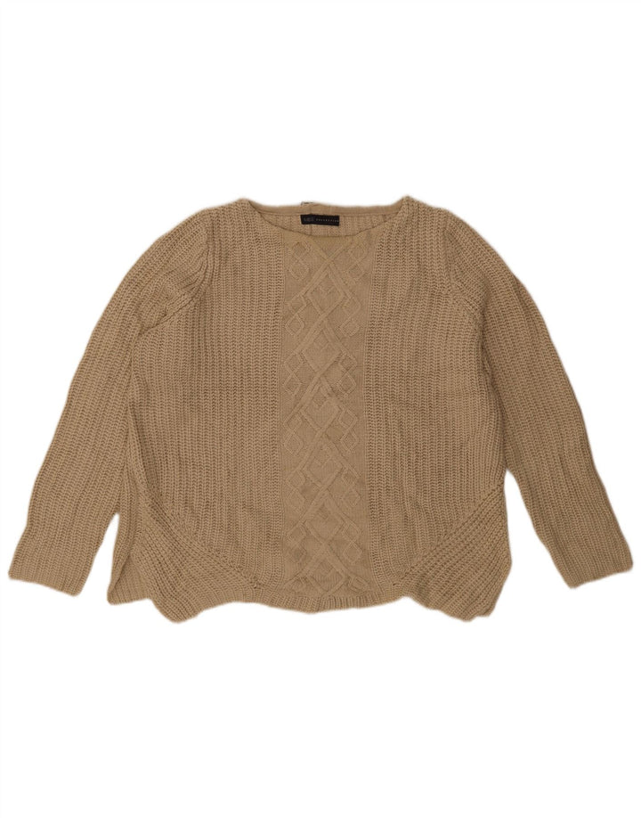 Suéter feminino Marks & Spencer grande com gola canoa Reino Unido 14 grande bege
