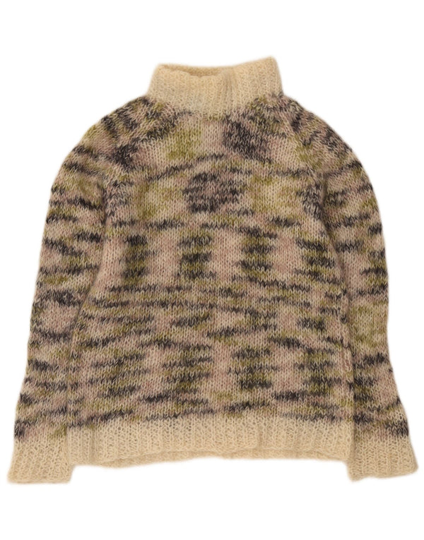 Suéter feminino vintage com gola tartaruga Reino Unido 12 bege médio salpicado