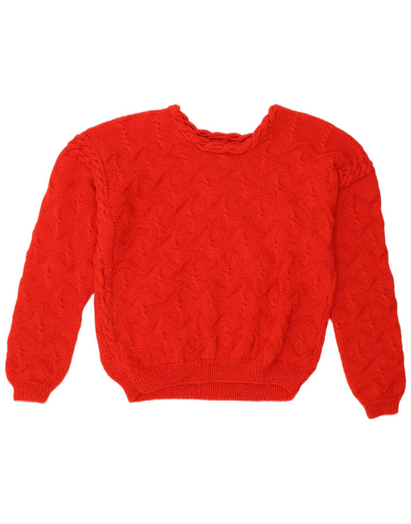 Suéter feminino vintage com gola redonda UK 14 grande vermelho