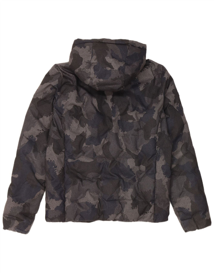Jaqueta acolchoada com capuz masculina Superdry UK 38 poliéster camuflado preto médio