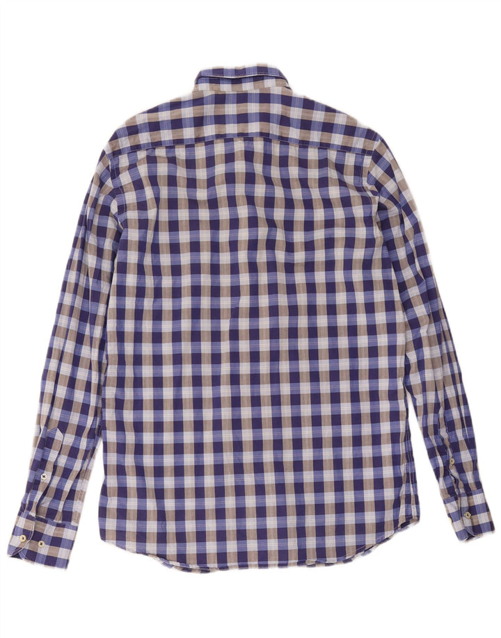 Camisa masculina casual Massimo Dutti de ajuste médio azul guingão