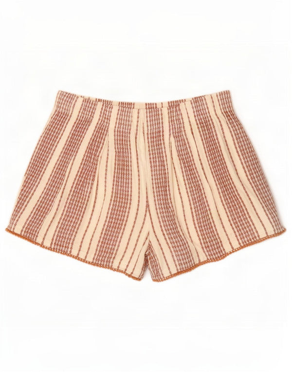Shorts casuais femininos Marks & Spencer Reino Unido 14 médio W32 viscose listrada branca