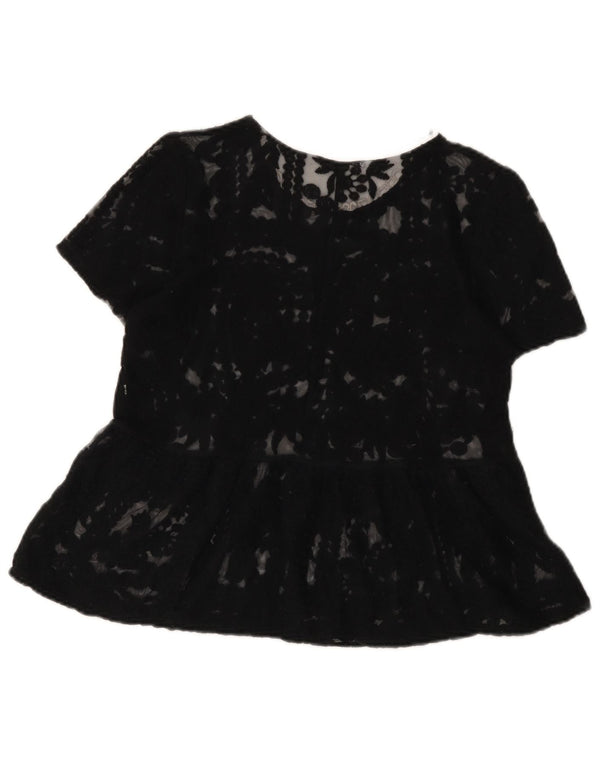 Blusa feminina de renda Trafaluc Zara Top Reino Unido 12 médio preto floral