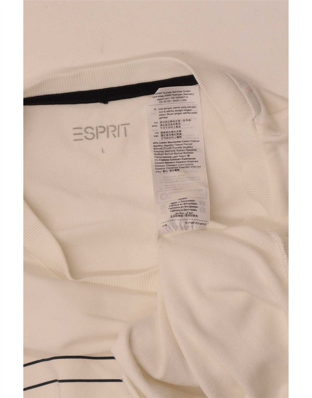 Suéter feminino Esprit UK 16 grande algodão listrado branco