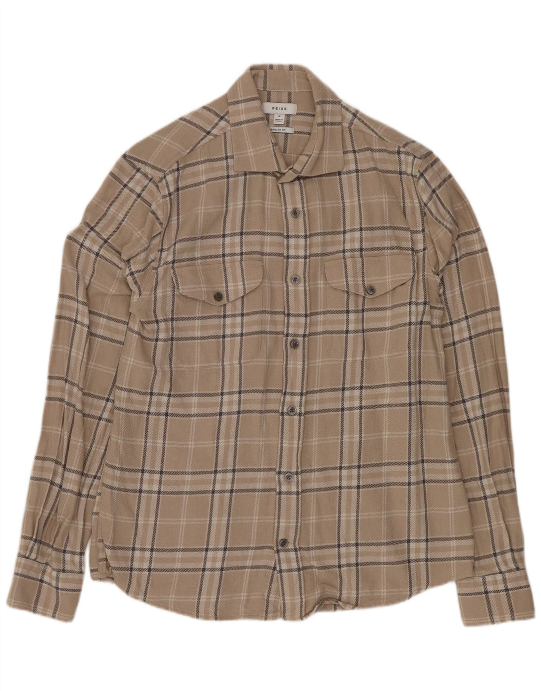 Camisa masculina de flanela Reiss Regular Fit algodão xadrez bege médio