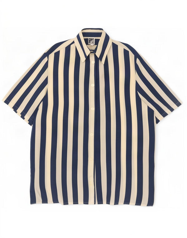 Blusa feminina vintage manga curta IT 42 listrada azul marinho médio