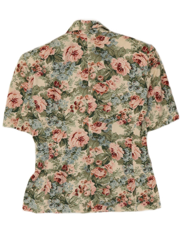 Cardigan de manga curta feminino vintage UK 10 pequeno floral verde