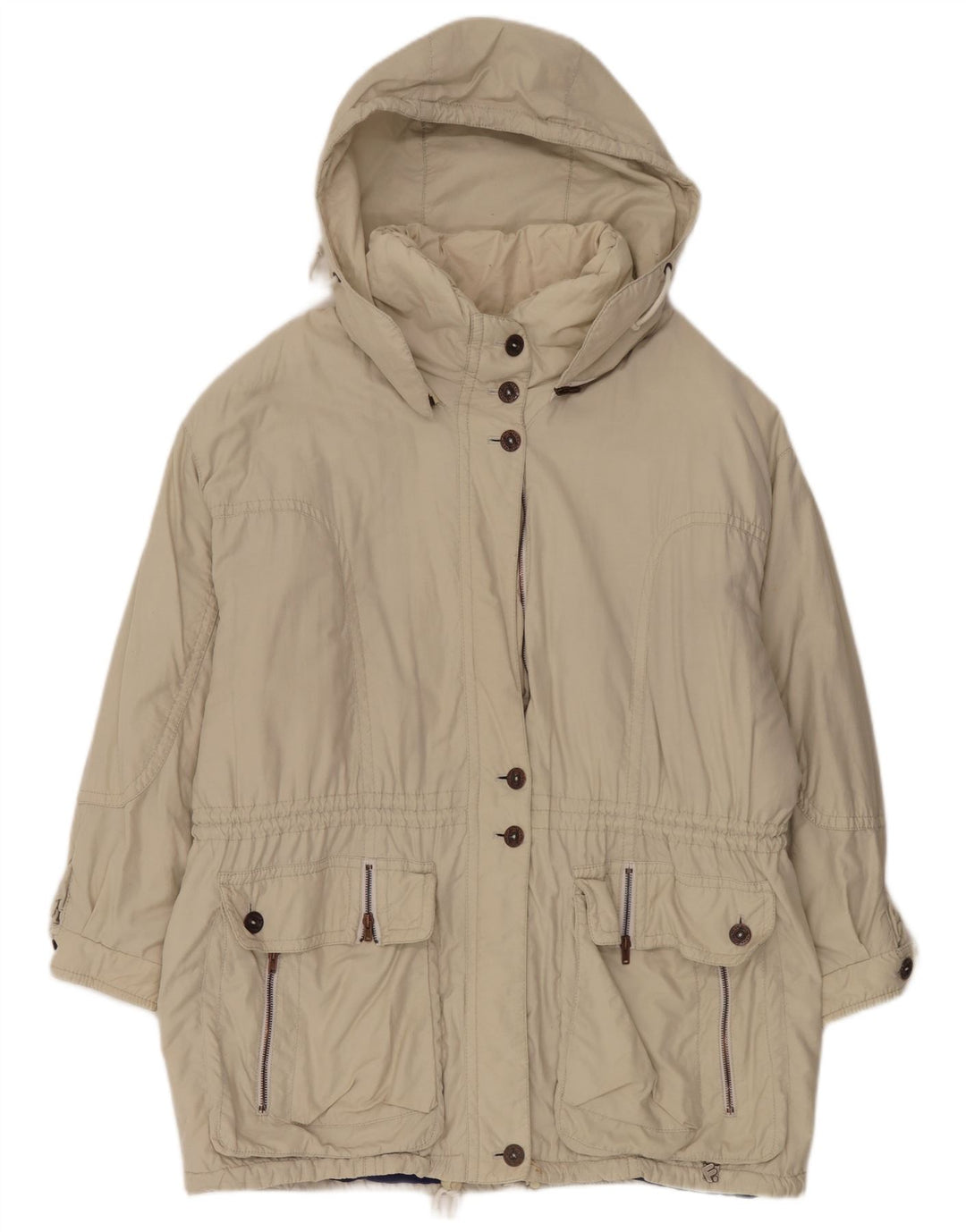 Casaco corta-vento superdimensionado com capuz feminino vintage EU 44 XL bege poliamida