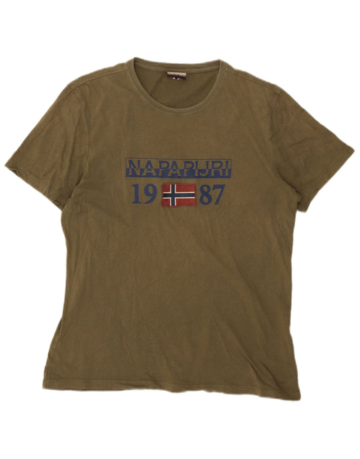 Camiseta masculina gráfica Napapijri grande cáqui