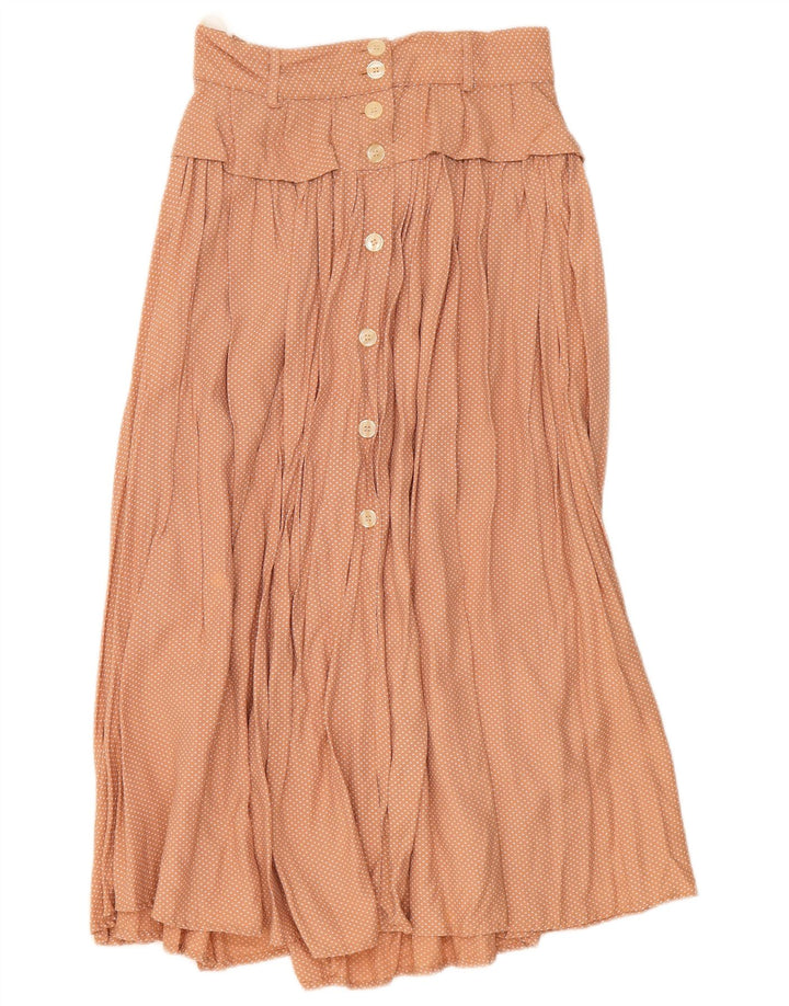 Saia midi plissada feminina vintage W28 marrom médio manchado