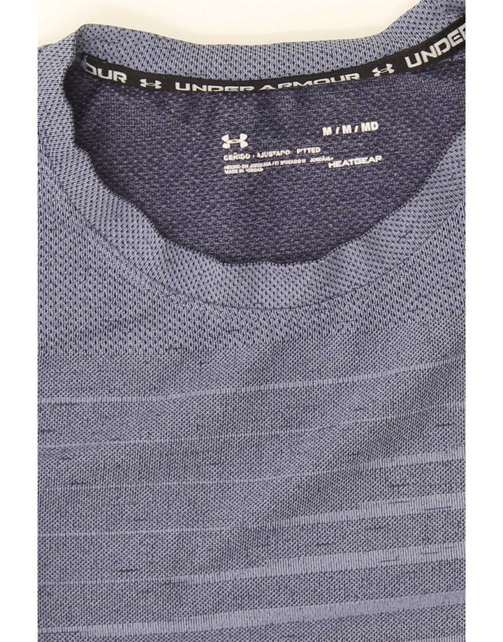 Camiseta masculina Under Armour Heat Gear Top médio listrado azul