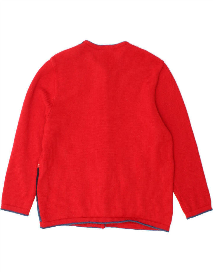 Cardigã feminino GIESSWEIN UK 12 médio vermelho patchwork lã virgem