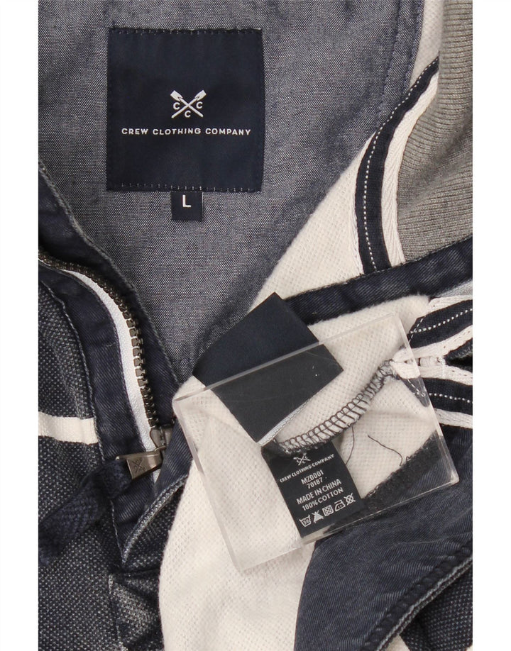 CREW CLOTHING Suéter masculino com zíper e gola grande listrado azul marinho