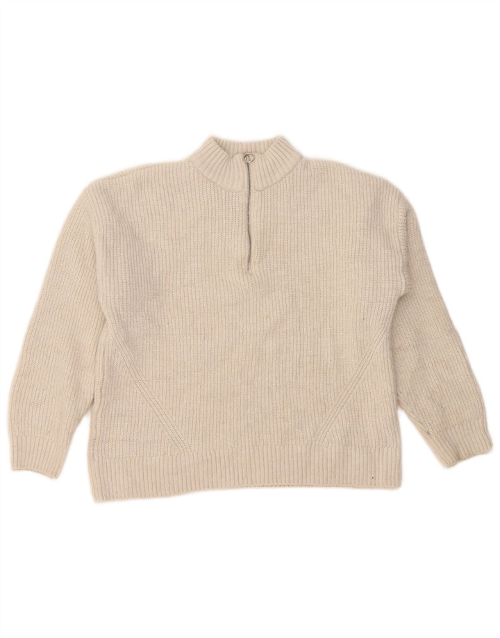 Suéter feminino Marks & Spencer com zíper e gola redonda Reino Unido 14 grande off white