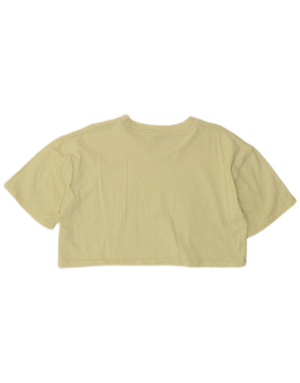 Camiseta feminina Zara manga curta cropped UK 12 algodão amarelo médio