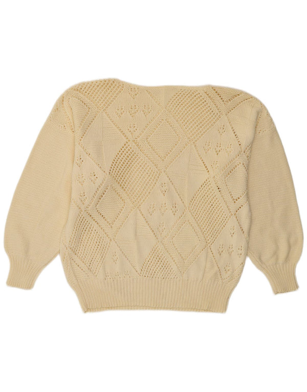 Suéter masculino vintage com gola canoa Reino Unido 16 grande off white Argyle/Diamante