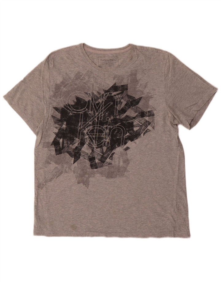 Calvin Klein Camiseta masculina gráfica top pequeno algodão cinza