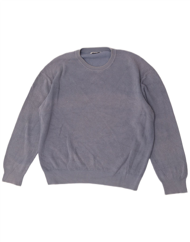 Zara Suéter masculino com gola redonda grande algodão azul