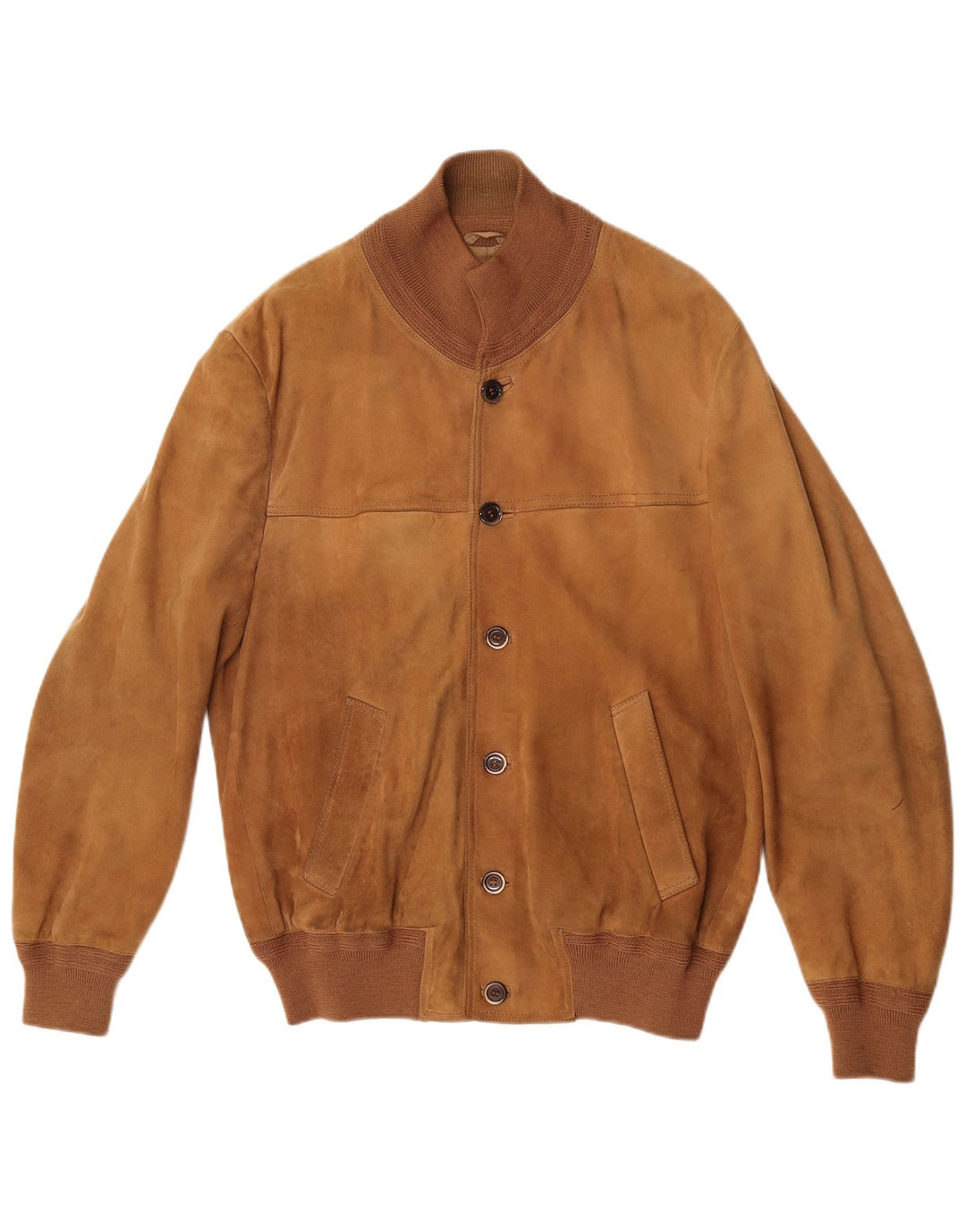 Jaqueta bomber masculina vintage de camurça Reino Unido 38 couro marrom médio