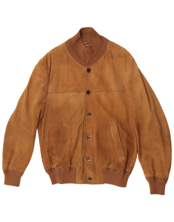 Jaqueta bomber masculina vintage de camurça Reino Unido 38 couro marrom médio