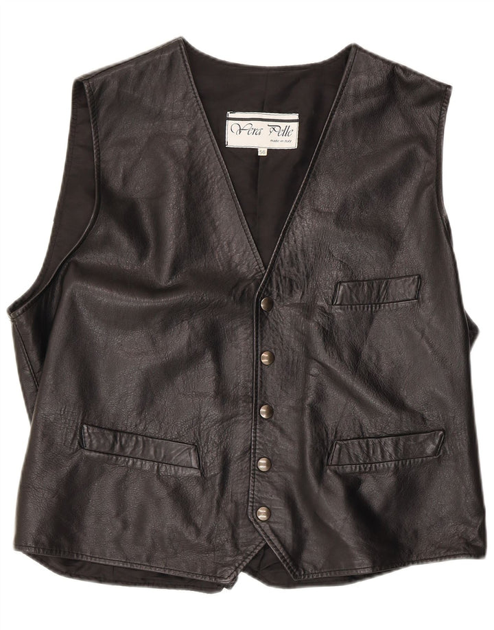 Colete de couro masculino vintage 3XL couro preto