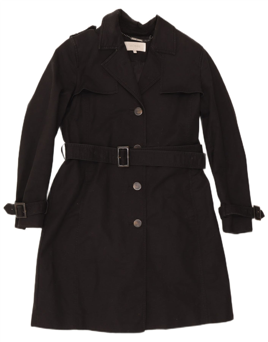 Hobbs Womens Trench Coat UK 12 Médio Algodão Preto