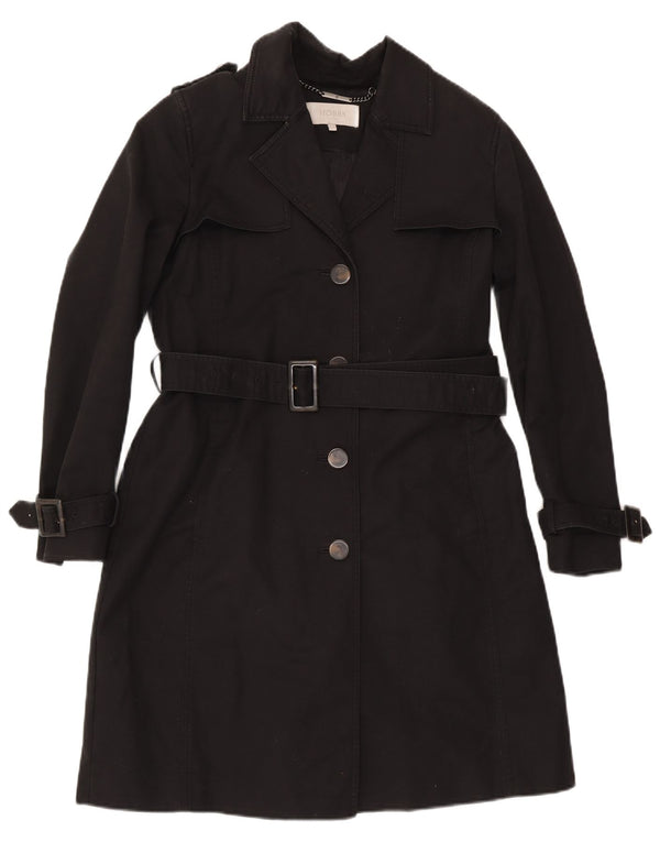 Hobbs Womens Trench Coat UK 12 Médio Algodão Preto