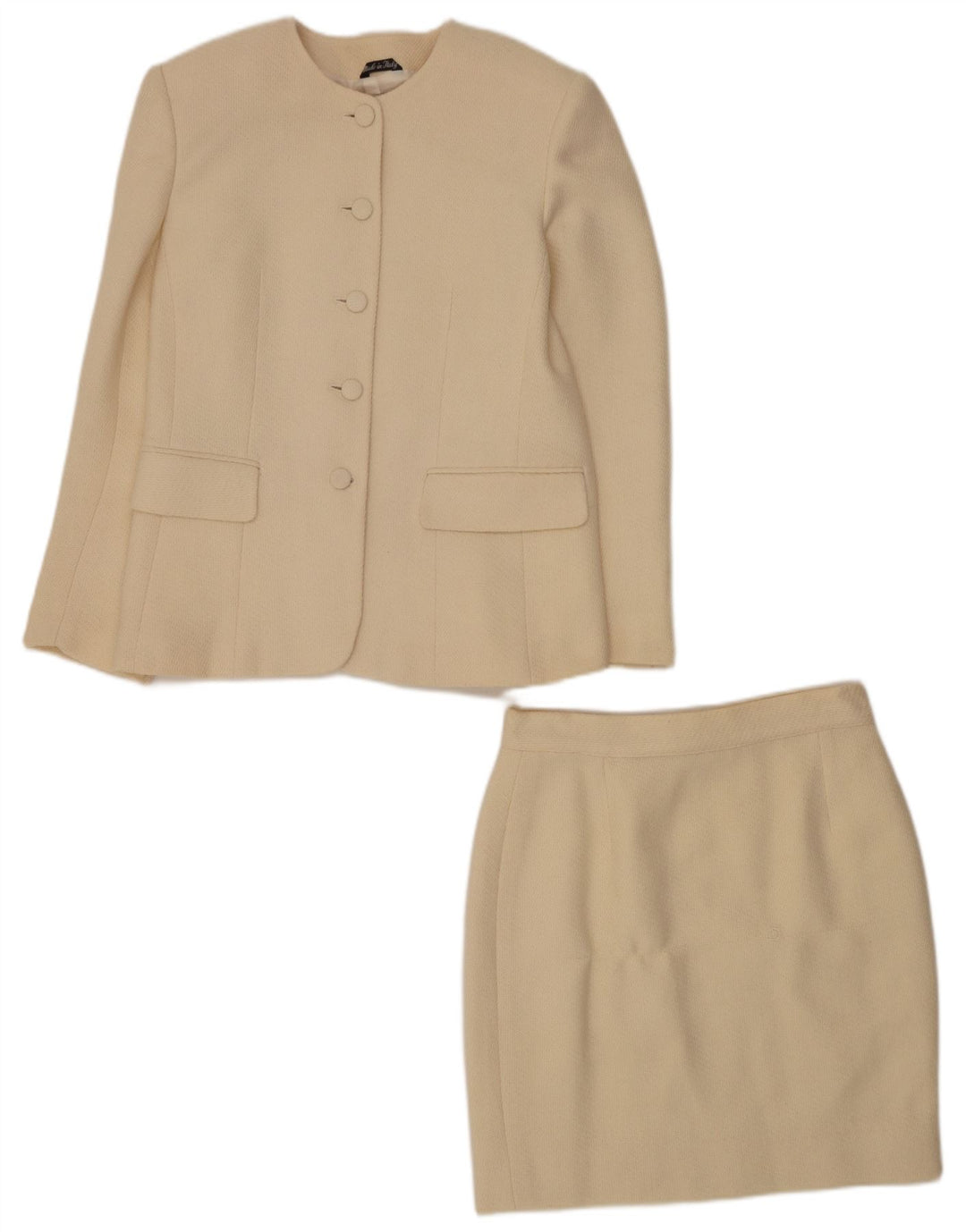 Conjunto de saia feminina de 5 botões e 2 peças da Andrea's IT 46 grande W28 lã bege