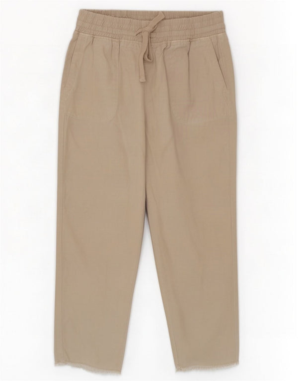 Calça feminina Zara cintura alta cortada média W28 L25 bege