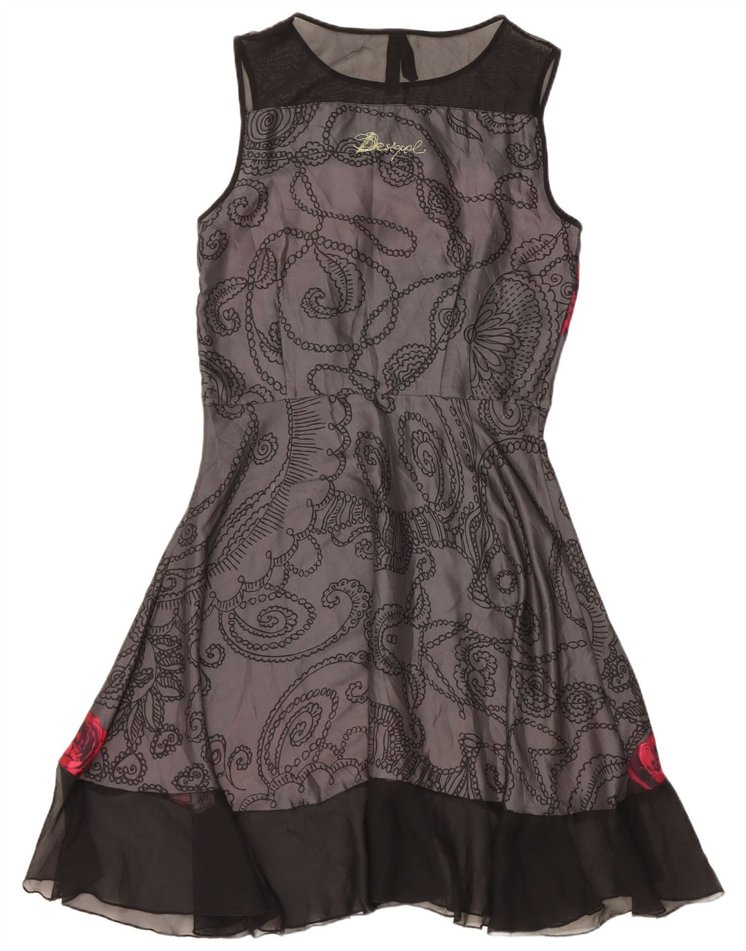 Desigual Vestido feminino sem mangas em linha A EU 40 cinza médio Paisley