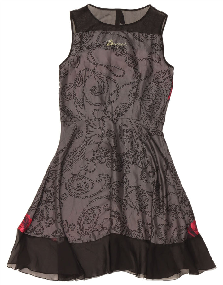 Desigual Vestido feminino sem mangas em linha A EU 40 cinza médio Paisley